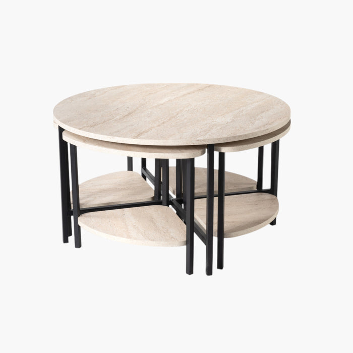 Modern Round Coffee Table with 4 Nesting Stools Set