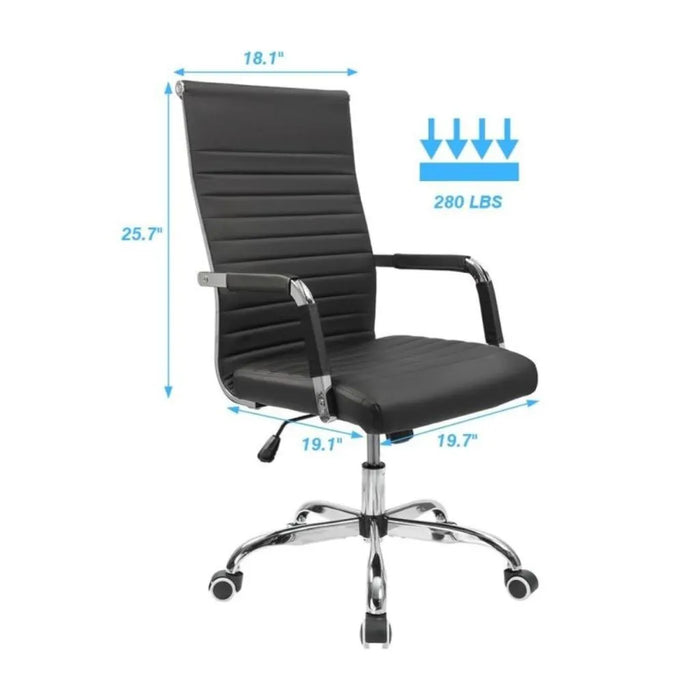 Furmax Ribbed Office Desk Mid-Back PU Leather Executive Conference Chair - Black