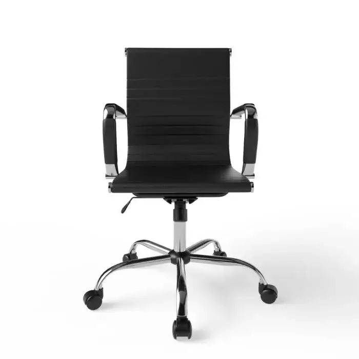 Low Back Chair Adjustable PU Chair with Fixed Arms, Tilt Lock and Rolling Castors Ideal for Home and Office