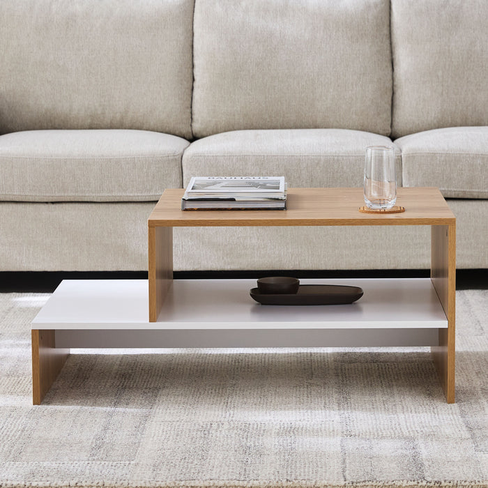 Rectangular Wooden Coffee Table with Bottom Storage Shelf