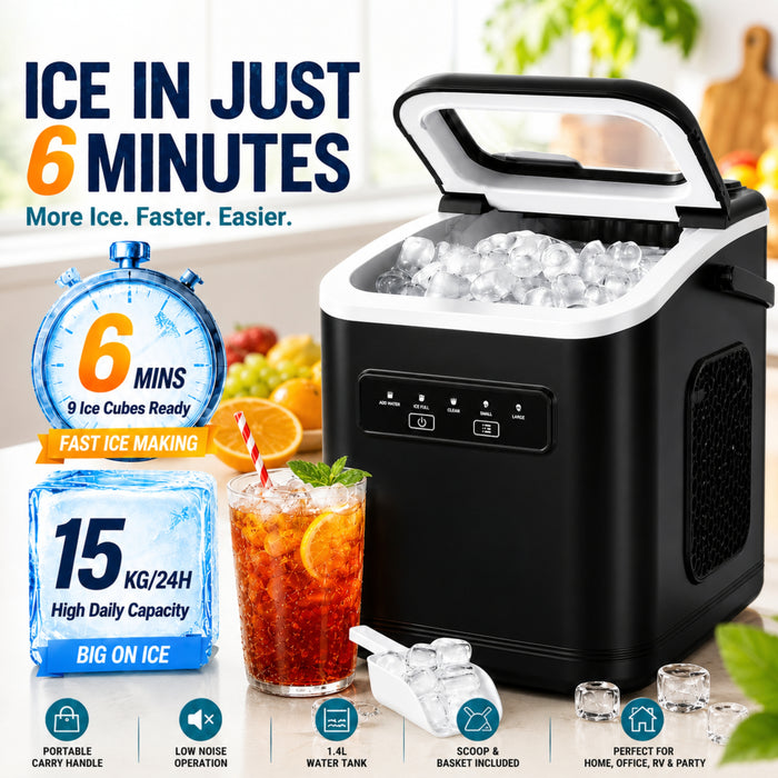 15KG/24H Portable Ice Maker 2 Sizes Bullet Ice with Self-Cleaning
