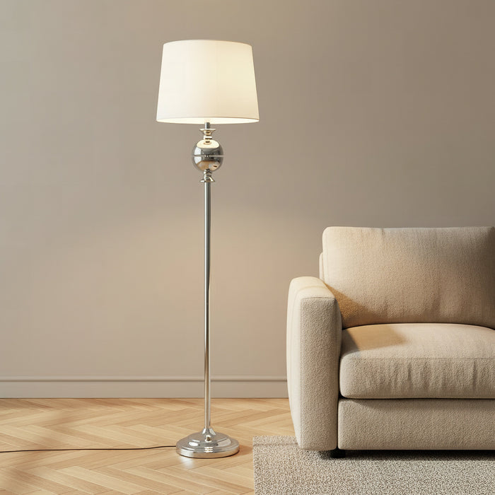 Polished Metal Floor Lamp with Crisp Linen Shade - 38x158 cm