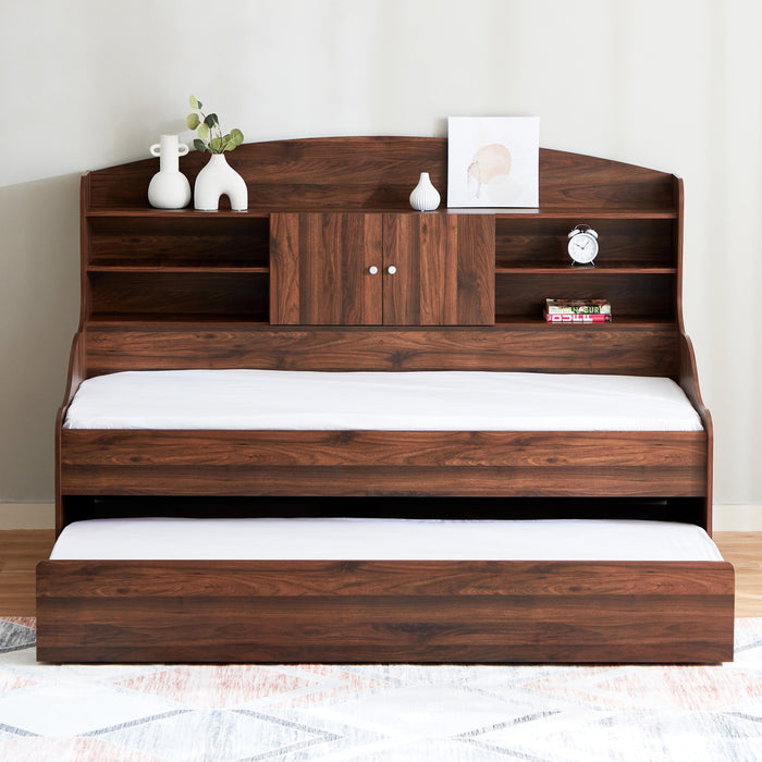 Cooper 90x190 cm Single Cabin Bed with Trundle – Oak Brown / Soft Beige