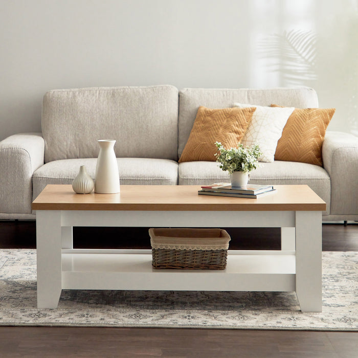 Wooden Coffee Table with Bottom Storage Shelf