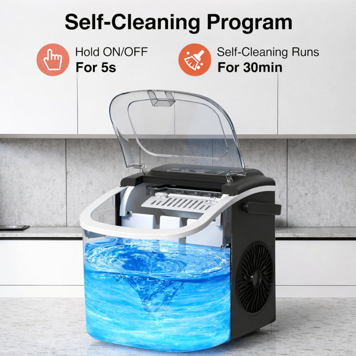 Portable Countertop Ice Maker 12KG/24H, 9 Cubes in 6 Minutes, Self-Cleaning