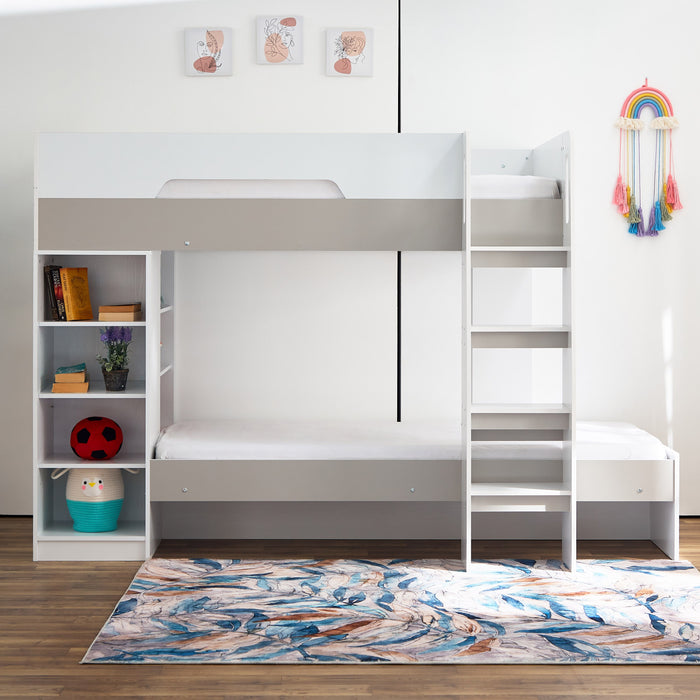 Modern Single Wooden Bunk Bed with Storage Shelves - 90x190 cm