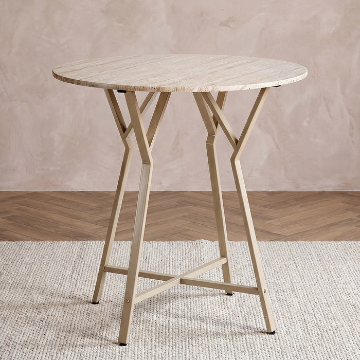 4-Seater Round Travertine Style Dining Set