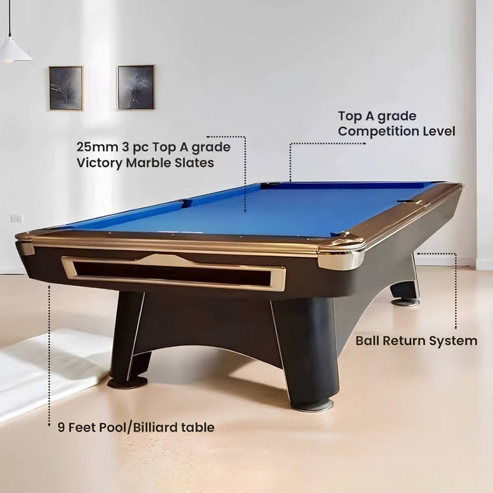 9FT Commercial Billiard Pool Table with Ball Return System