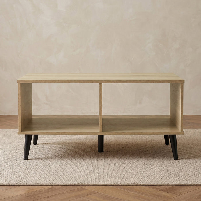 Minimalist Rectangular Coffee Table with Open Storage Compartments