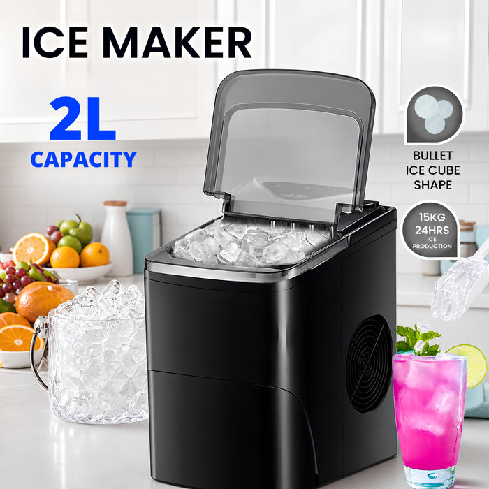 Portable Ice Maker – 15kg/24h Capacity, Fast Ice Making, 2L Water Tank, LED Display