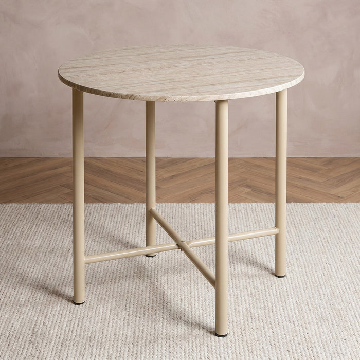 4-Seater Round Travertine Dining Set - Minimalist Style