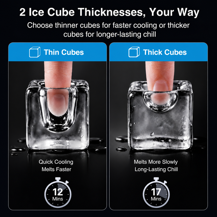 Countertop Square Cube Ice Maker Machine with 2 Thickness Settings