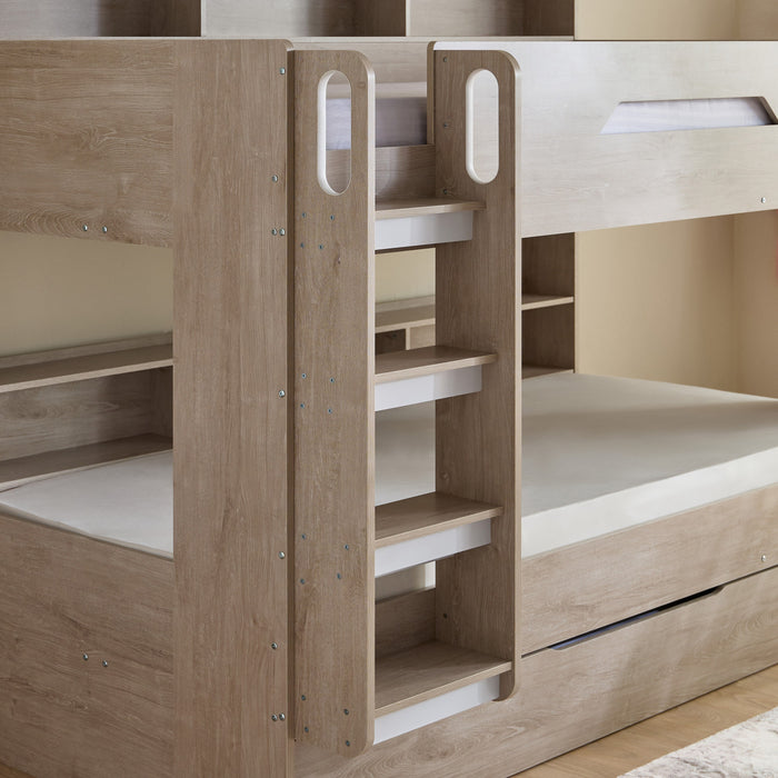 3-in-1 Kids Bunk Bed with Pull-Out Trundle & Integrated Shelves (90x200 cm)