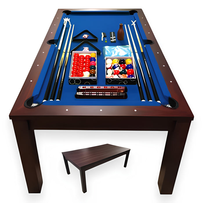 7FT Pool Table with Integrated Dining Table – Green & Blue