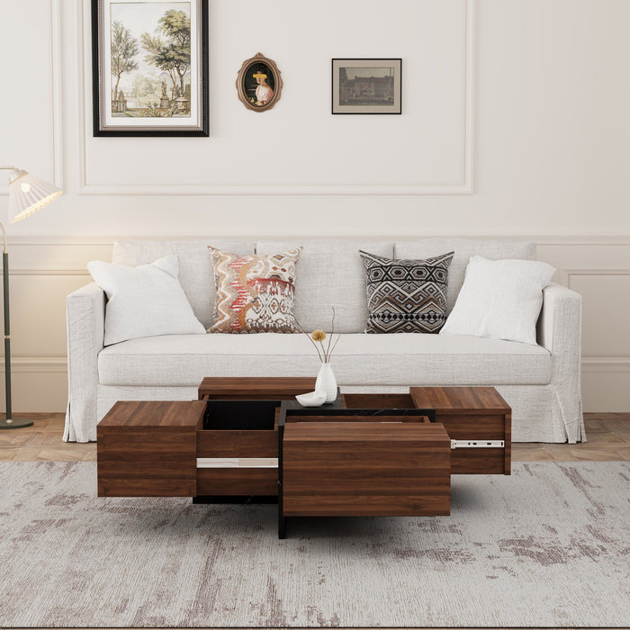 Contemporary Square Coffee Table with 4-Way Storage Drawers