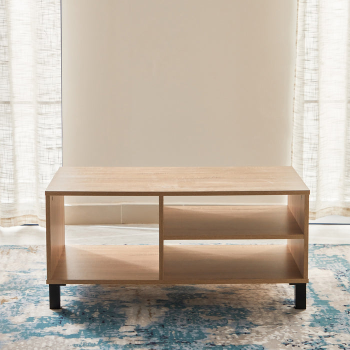 Mid-Century Rectangular Wooden Coffee Table with Storage Shelves