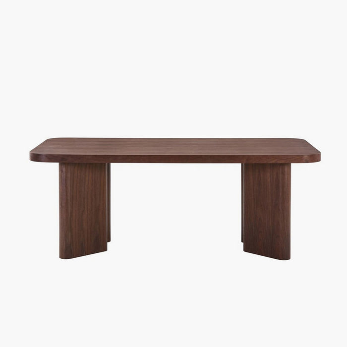 Modern Walnut Finish 6-Seater Dining Set with Upholstered Chairs