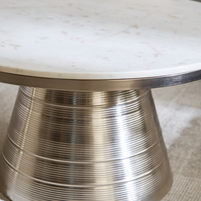Genuine Marble Top Round Coffee Table with Metal Base