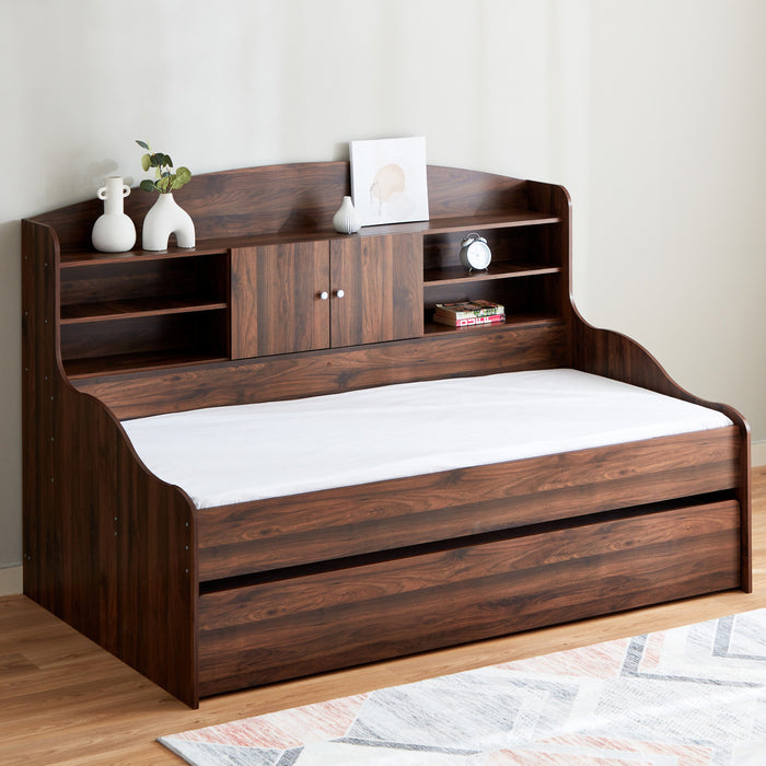 Single Cabin Bed with Pull-Out Trundle Bed - 90x190 cm (Beige / Brown)