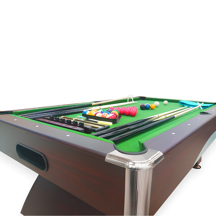 8FT Modern Billiard Table with Storage Benches – Green & Red