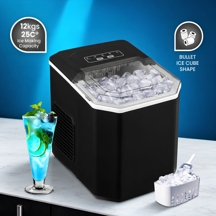 12KG/24H Countertop Ice Maker, Portable Bullet Ice Machine with LED Display