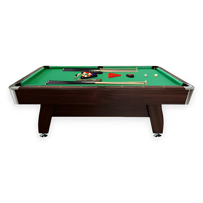 8FT Vintage Green Billiard Table with Storage Benches