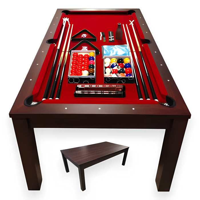 7FT Pool Table Billiards and Integrated Dining Table – Red