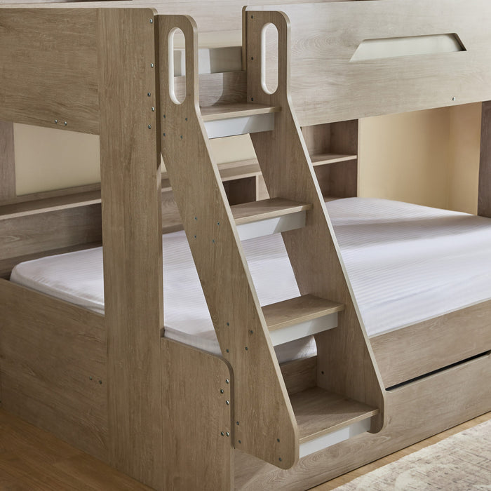 Single over Double Bunk Bed Frame with Pull-Out Trundle & Shelves (90x200 & 120x200 cm)