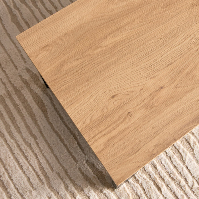 Modern Rectangular Wooden Coffee Table with Bottom Storage Shelf