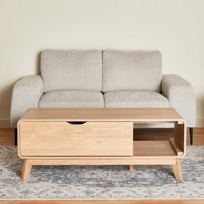 Mid-Century Rectangular Wooden Coffee Table with Storage Door