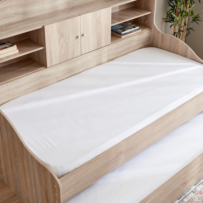 Single Cabin Bed with Pull-Out Trundle Bed - 90x190 cm (Beige / Brown)