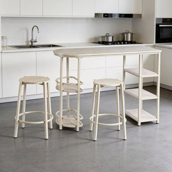 2-Seater Travertine Oval High Table Set with Storage
