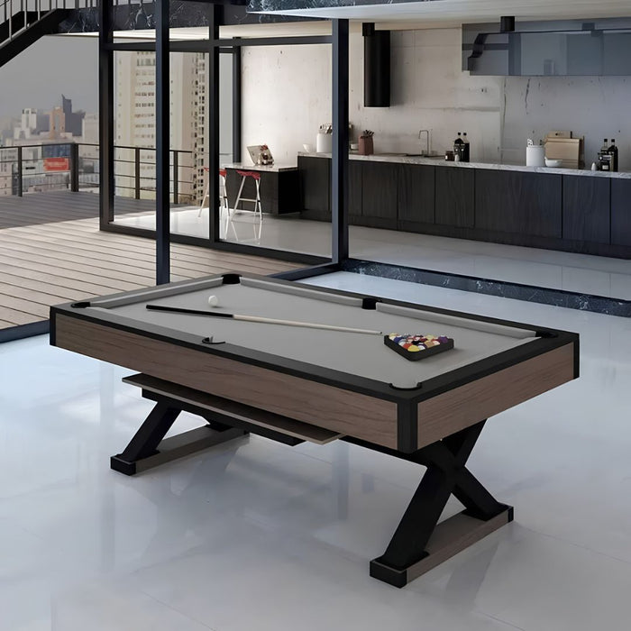 7ft Convertible Dining Billiard Table with Slate Bed & Metal Legs