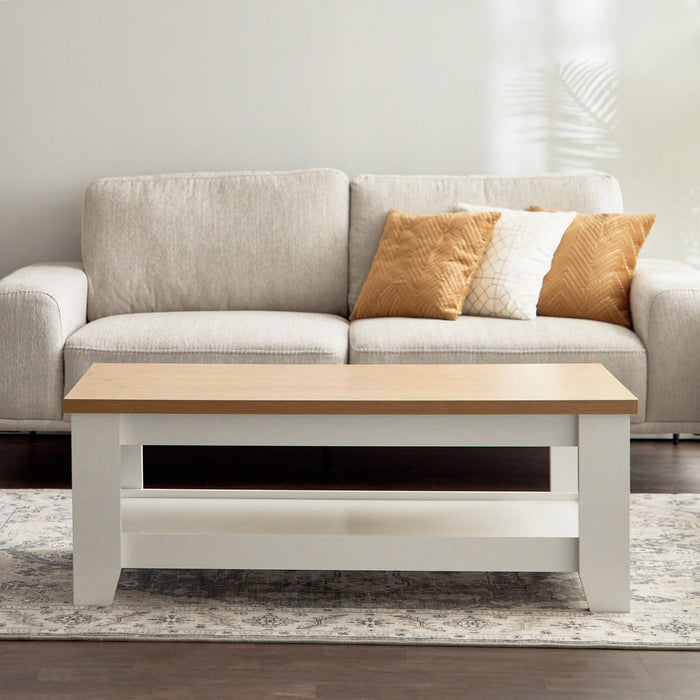 Wooden Coffee Table with Bottom Storage Shelf