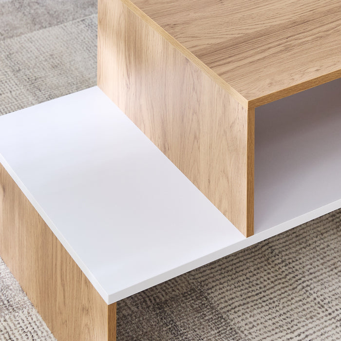 Rectangular Wooden Coffee Table with Bottom Storage Shelf
