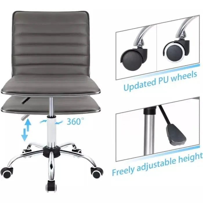 Mid Back Task Chair Comfortable Low Back Leather Swivel Office Desk Chair with Foam Molded Seat and Armless