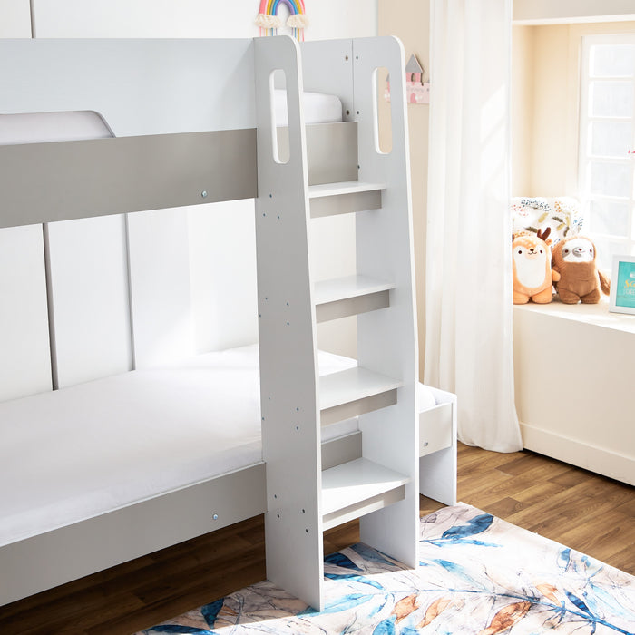 Modern Single Wooden Bunk Bed with Storage Shelves - 90x190 cm