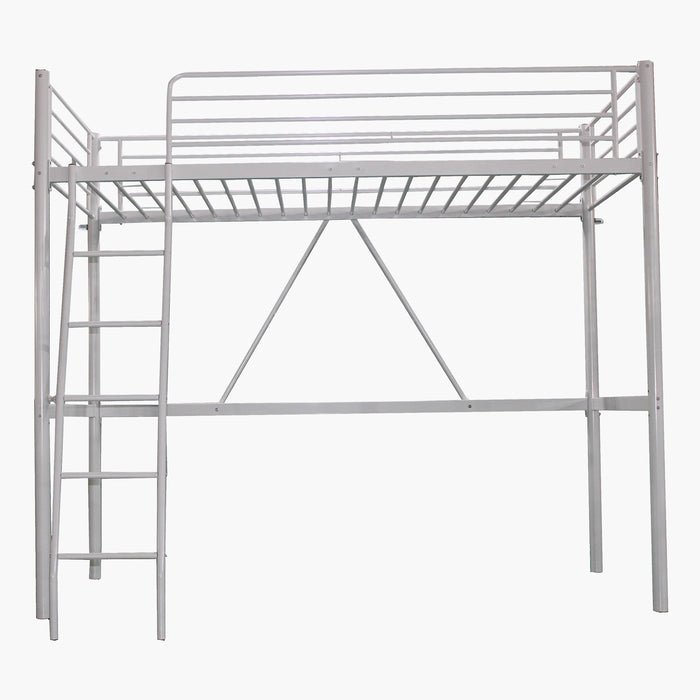 Metal Single Loft Bed Frame with Reversible Ladder (90x200 cm)