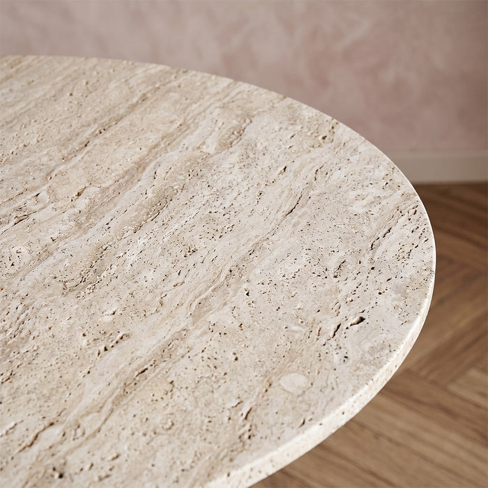 4-Seater Round Travertine Style Dining Set