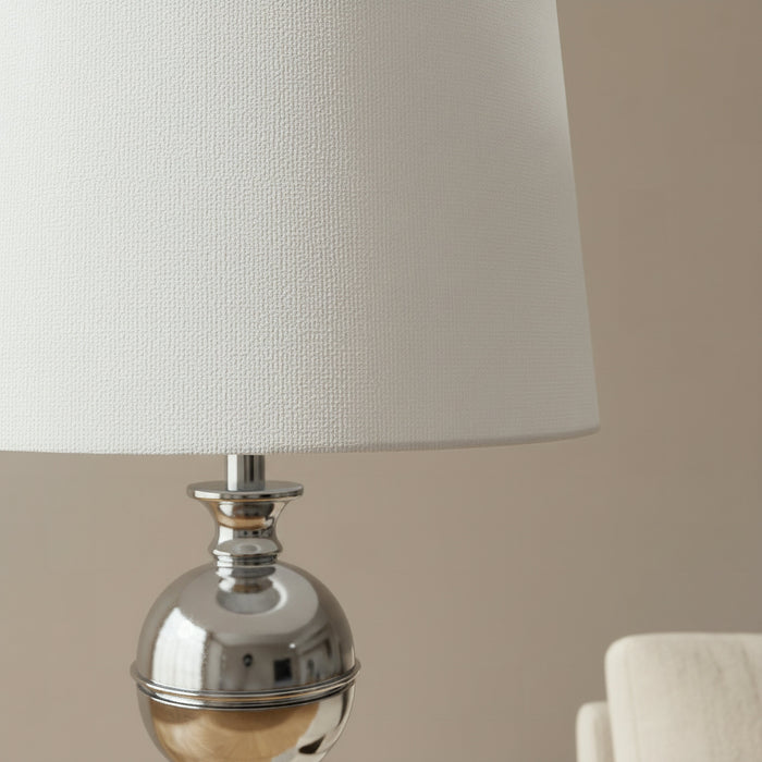 Polished Metal Floor Lamp with Crisp Linen Shade - 38x158 cm