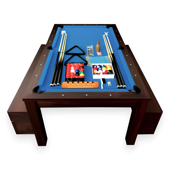 7FT Convertible Billiard Table with Dining Table & Storage Benches