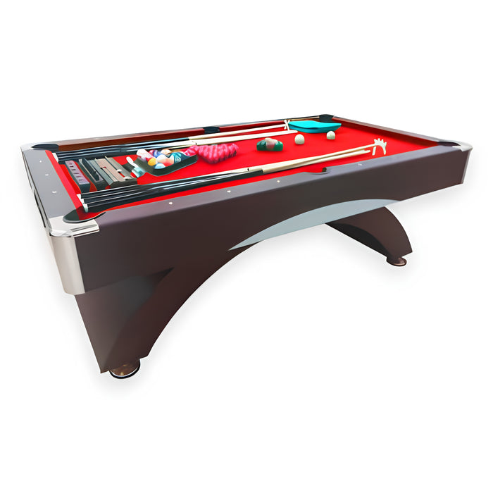 8FT Modern Billiard Table with Storage Benches – Green & Red