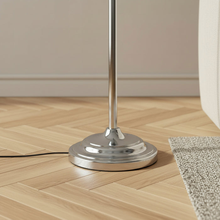 Polished Metal Floor Lamp with Crisp Linen Shade - 38x158 cm