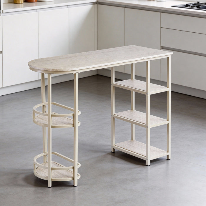 2-Seater Travertine Oval High Table Set with Storage