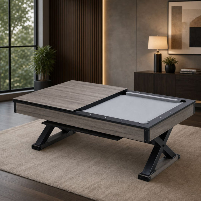 7ft Convertible Dining Billiard Table with Slate Bed & Metal Legs