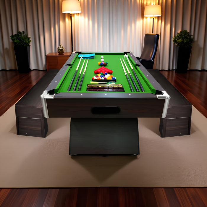 8FT Modern Billiard Table with Storage Benches – Green & Red
