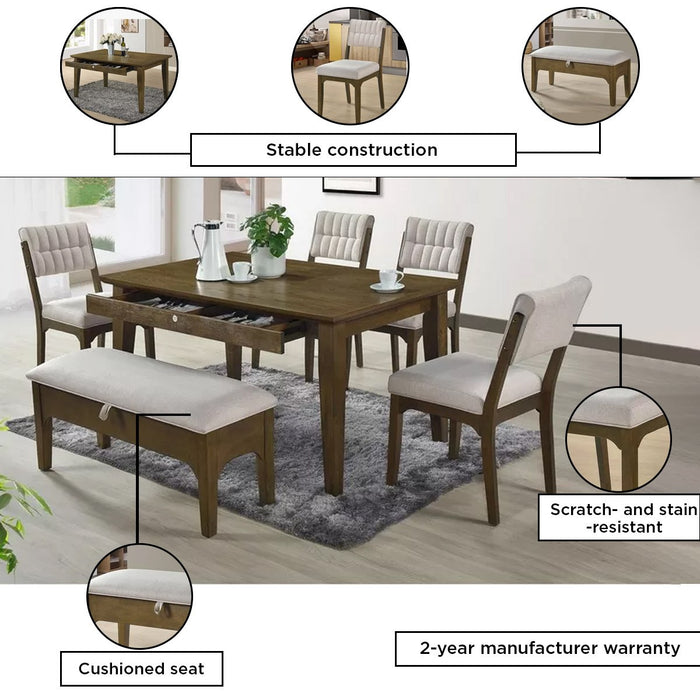 6-Seater Wooden Dining Set with Storage Bench