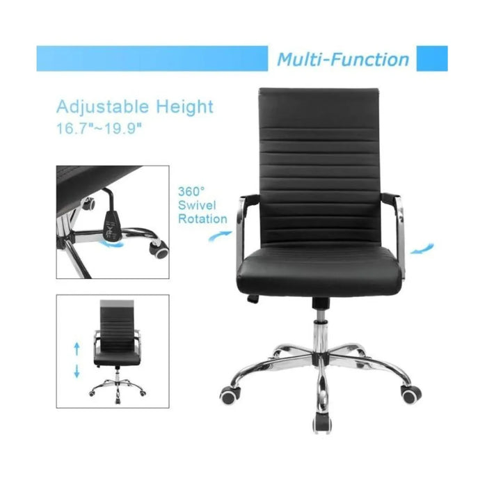 Furmax Ribbed Office Desk Mid-Back PU Leather Executive Conference Chair - Black