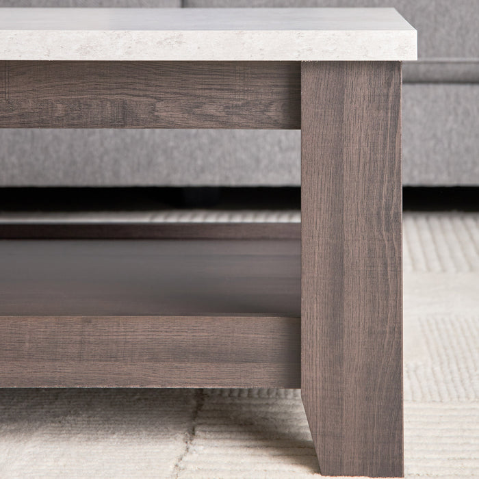 Modern Rectangular Wooden Coffee Table with Bottom Storage Shelf