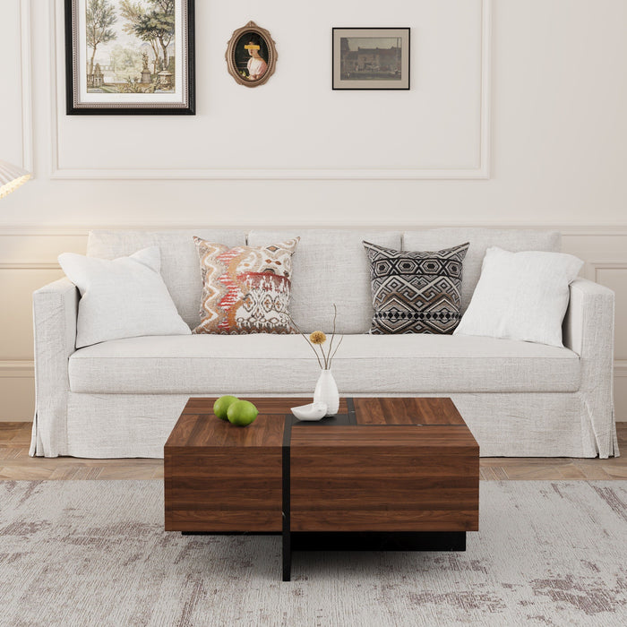 Contemporary Square Coffee Table with 4-Way Storage Drawers